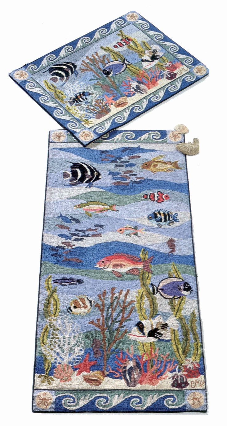 Underwater-themed placemat and runner with fish and coral design on a white background