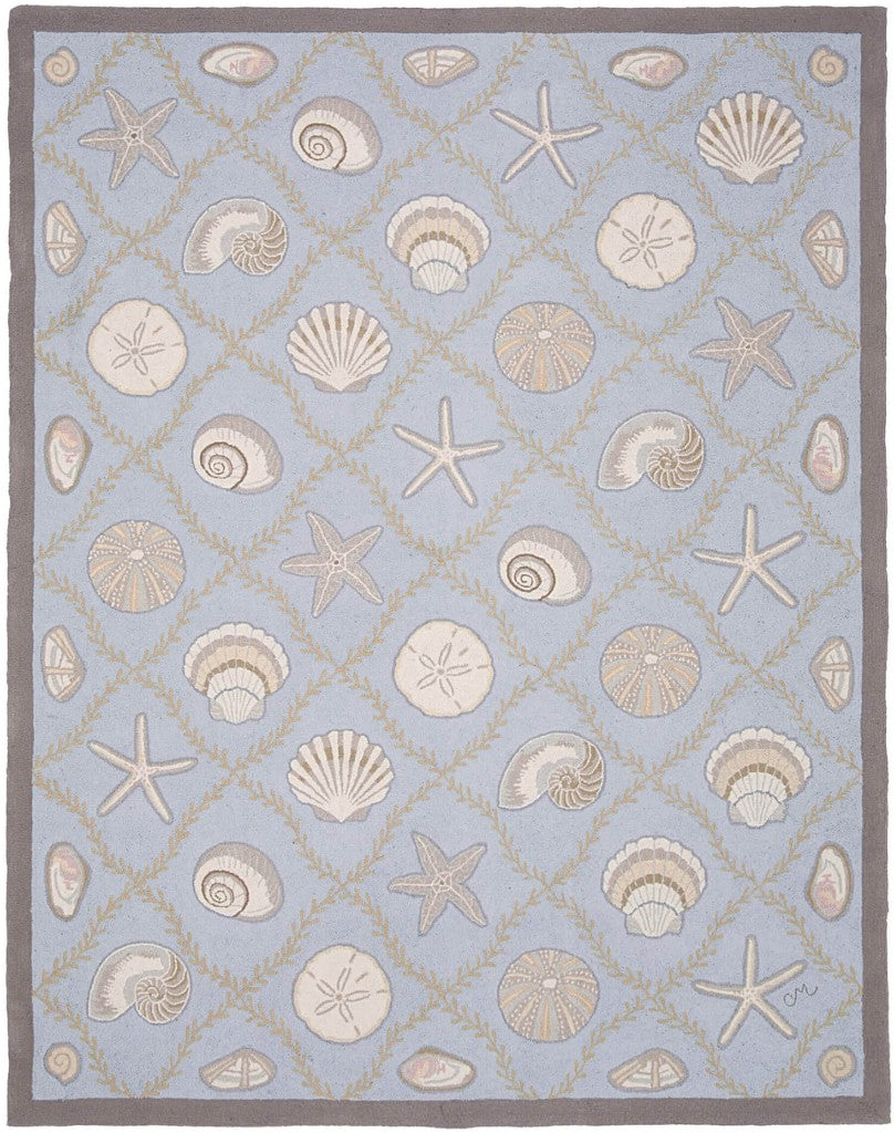 Cape Contemp Shells Grid  7x9 Blue