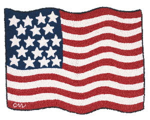 Embroidered patch of the American flag with 'CM' logo.