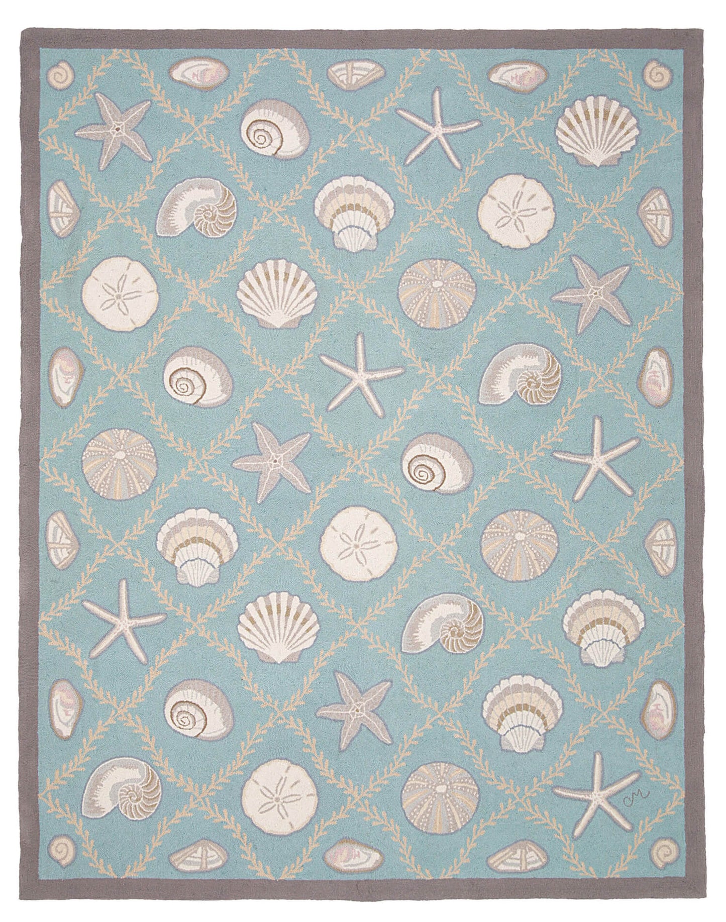 Cape Contemp Shells Grid 7x9 Aqua