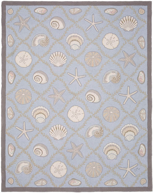 Cape Contemp Shells Grid  7x9 Blue