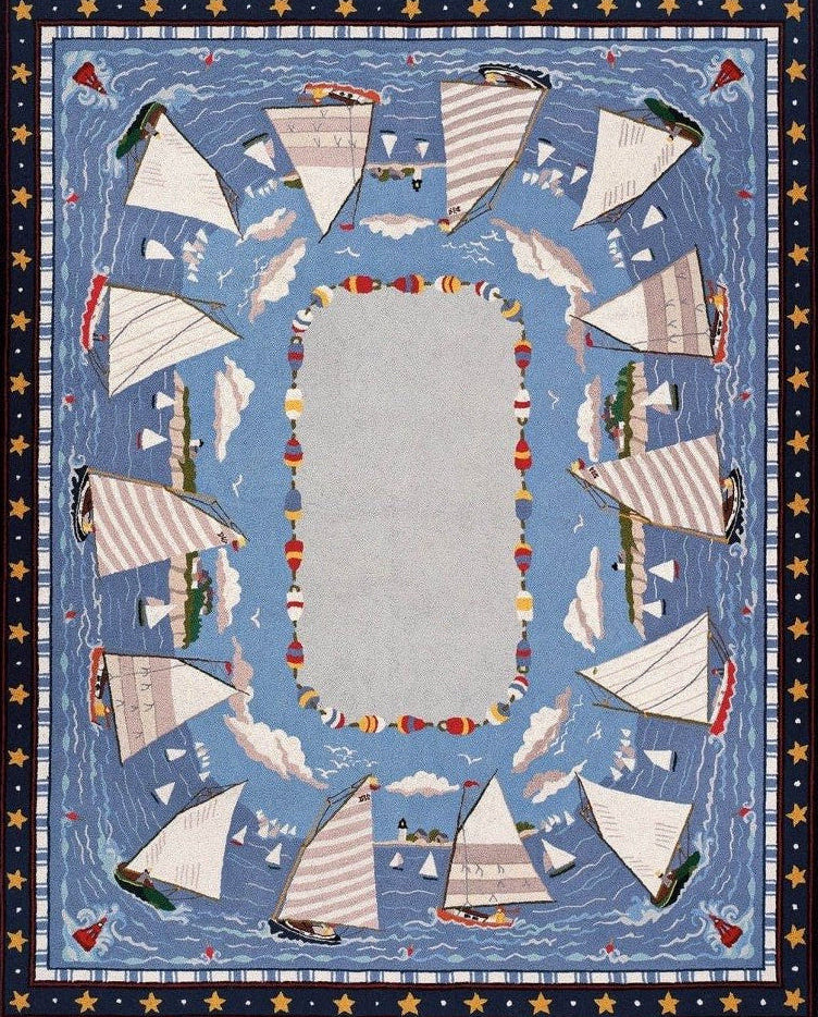 Decorative panel with sailboats on a blue background