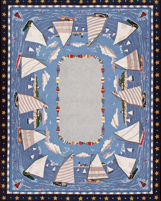 Decorative panel with sailboats on a blue background