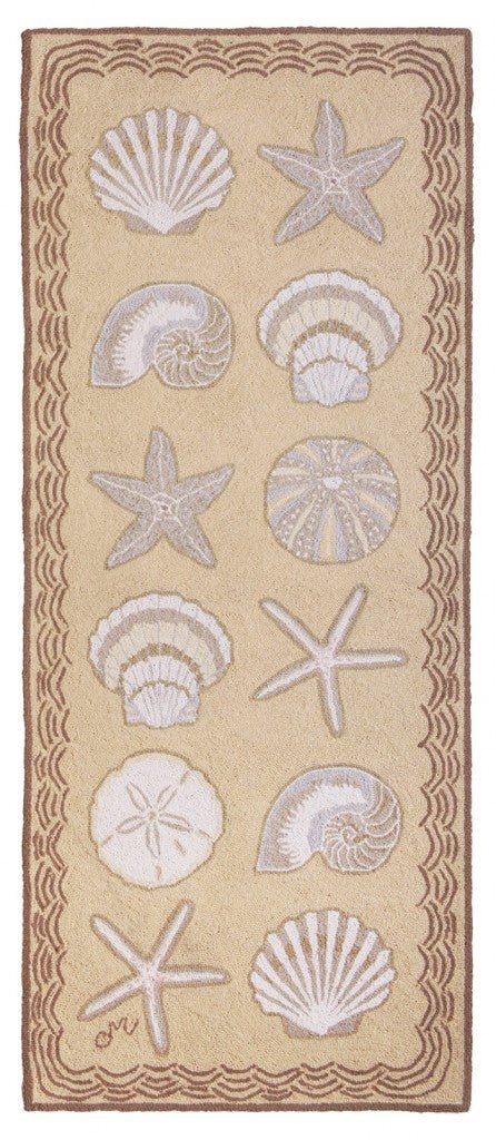 Beige Shell Rug Runner Cape Contemp Shells w/Waves Runner Beige - Claire Murray Design