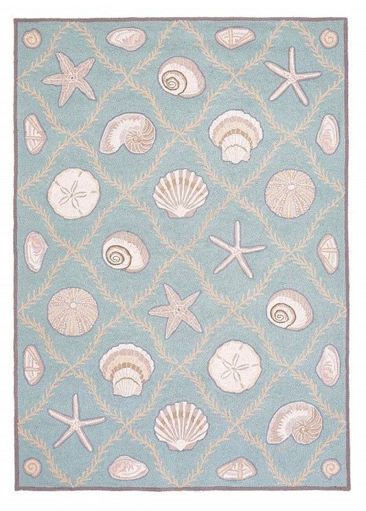 Cape Contemp Shells Grid 5x7 Aqua