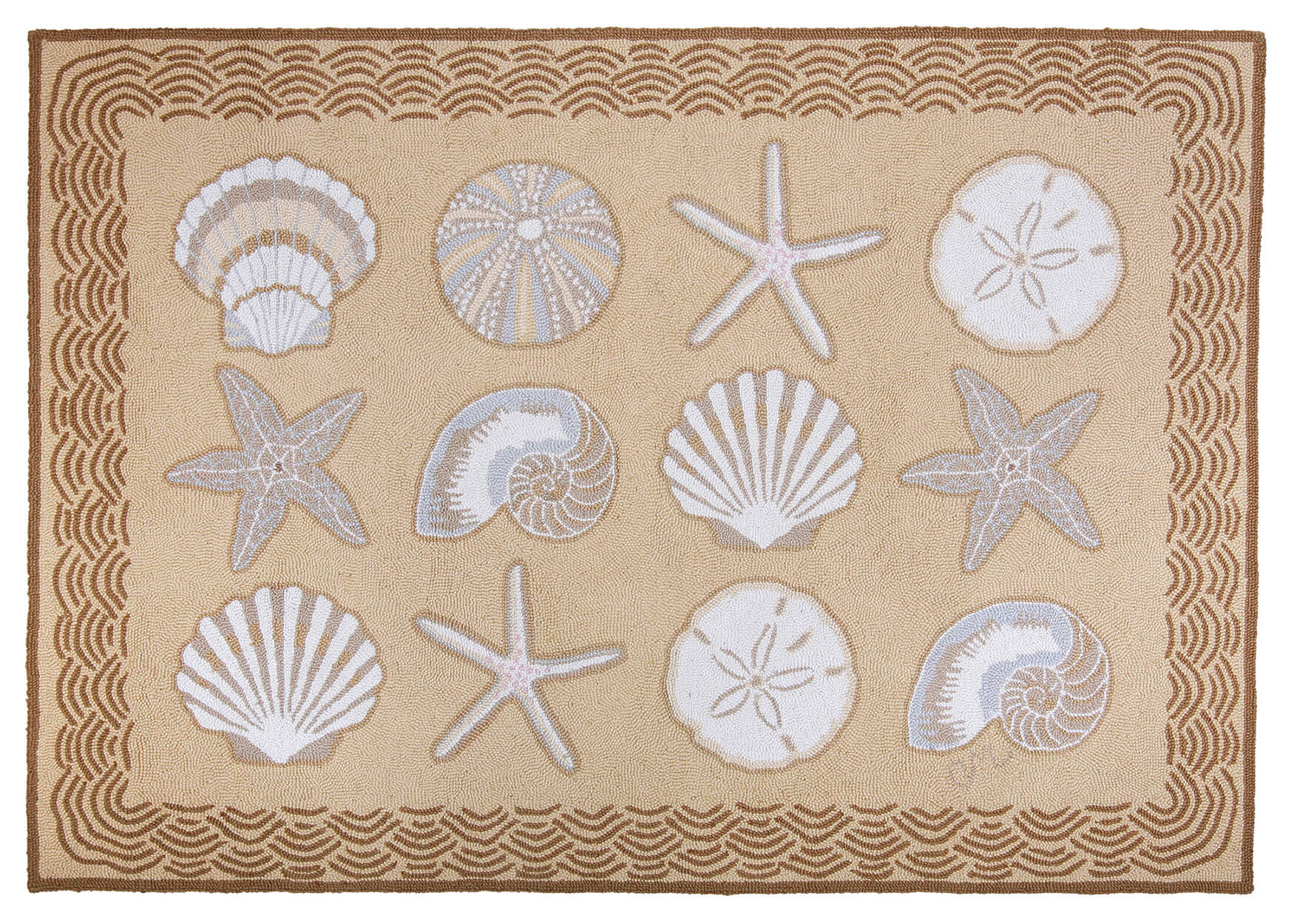Cape Contemp Shells w/Waves 3x5 Beige - Claire Murray Design