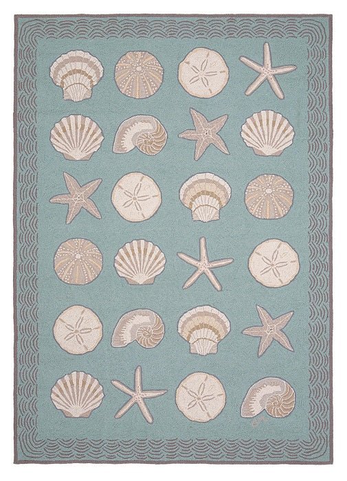 Cape Contemp Shells w/Waves 7x9 Aqua