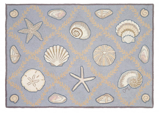 Cape Contemp Shells Grid 3x5 Blue