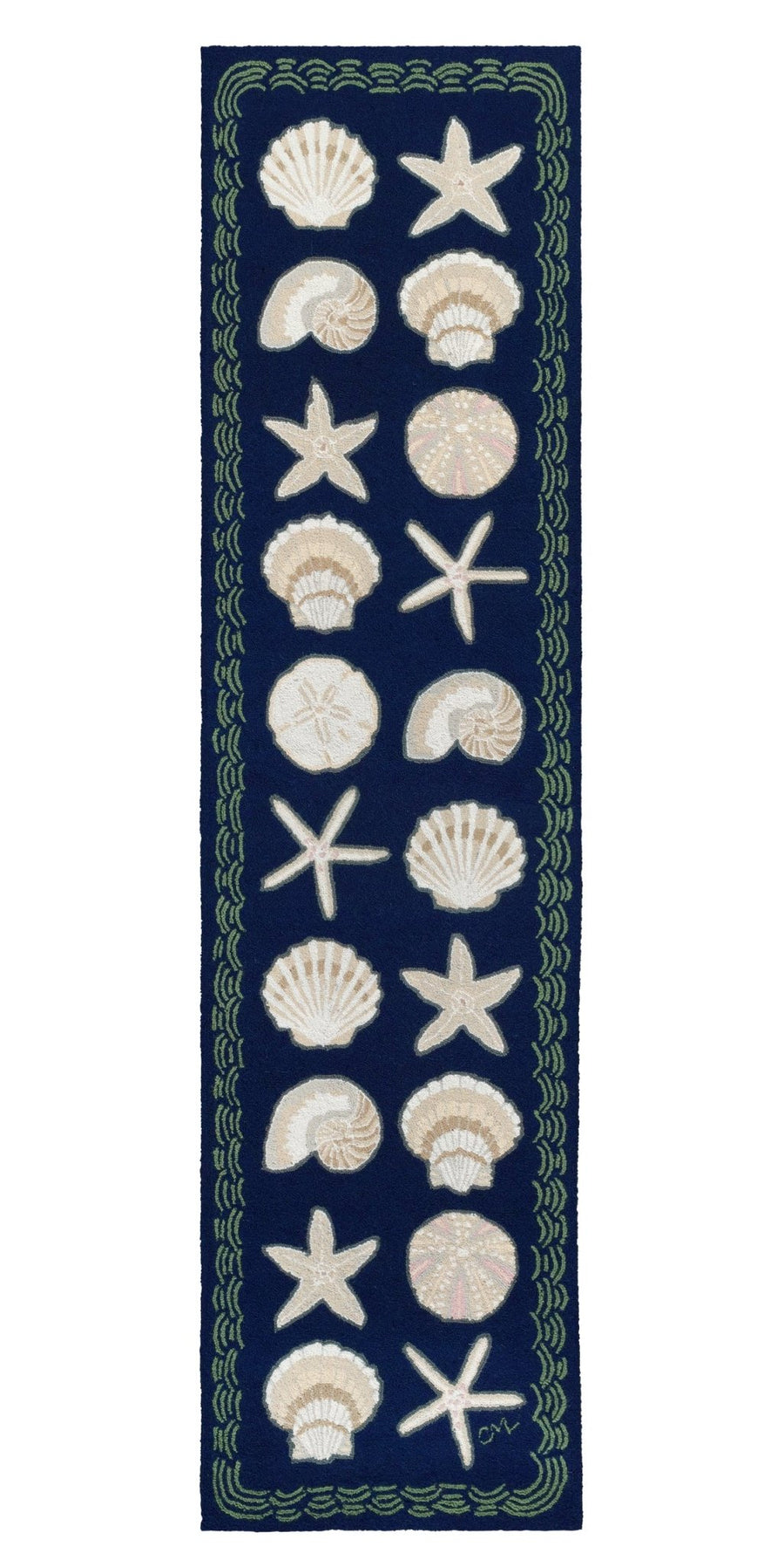 Cape Contemporary Shells with Wave 10' Runner Dark Blue - R1331DKBL