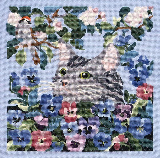 Cat and Pansies Canvas Only