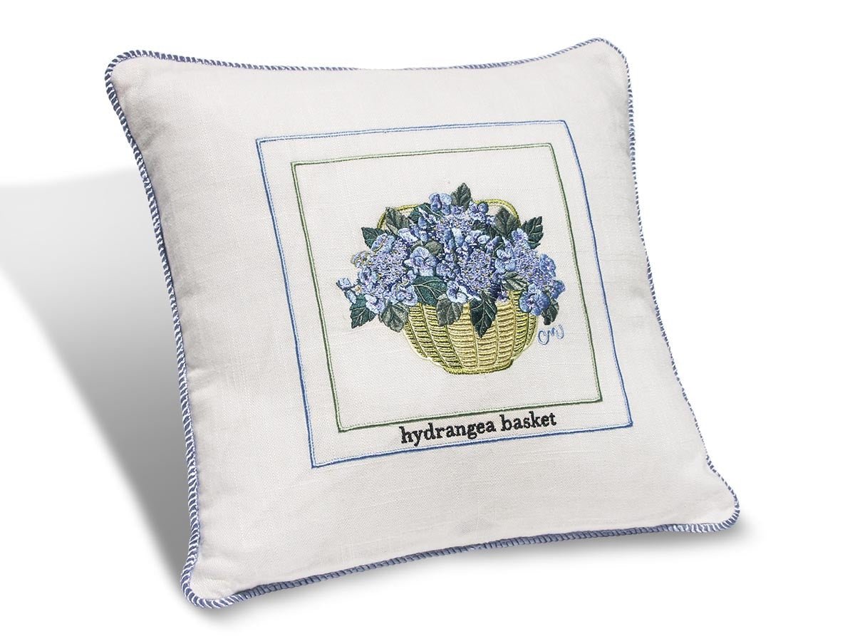 Hydrangea Basket 14" Embroidered Pillow PHB14
